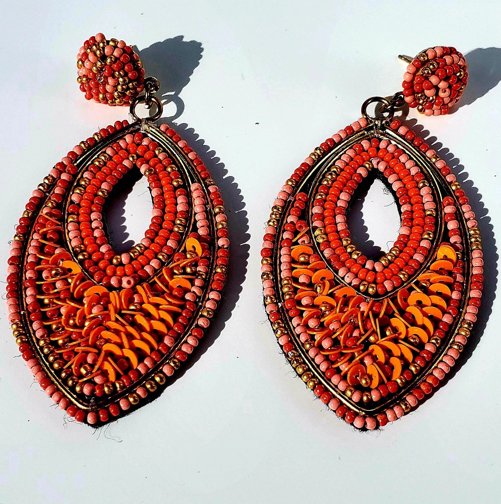 Beaded Oval Earrings