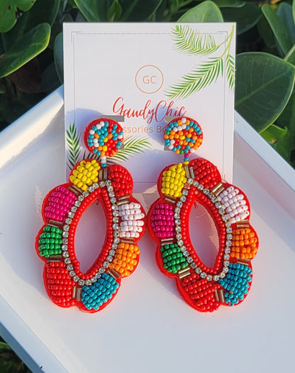 Bohemian Beaded Oval Earrings